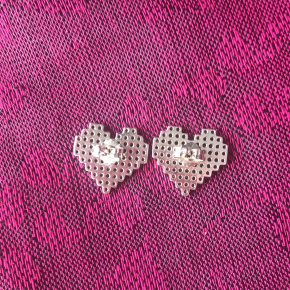 925 Sterling silver checkered heart earrings - Picture 3 of 5
